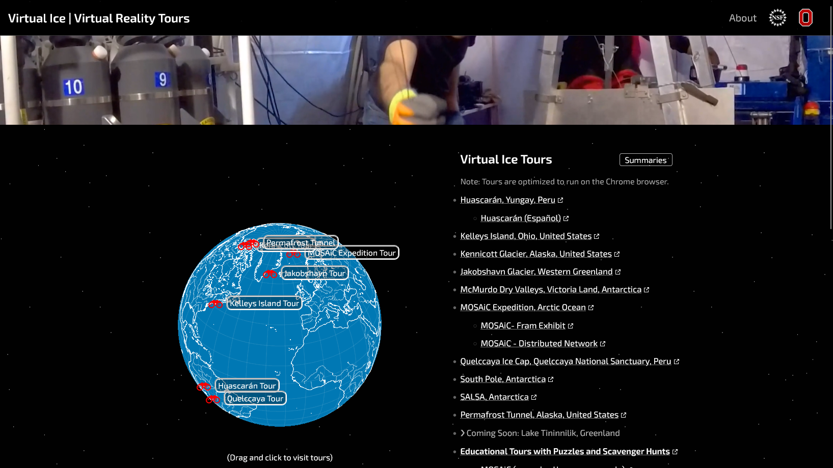 Screenshot of Virtual Ice Reality Tours website