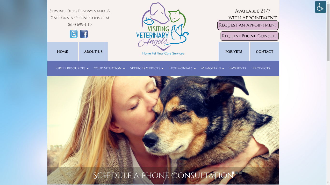 Screenshot of Visiting Veterinary Angels website